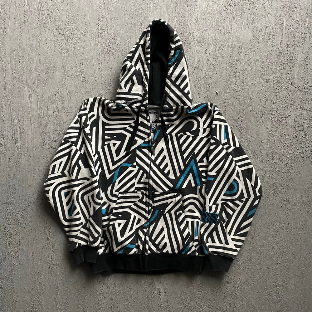 Vintage Ripzone Geometri Full Zip Hoodie Youth Large Black White 2000s